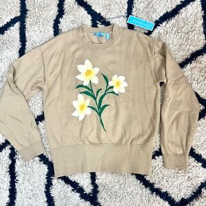 Draper James Beige Sweater with Floral Embroidery